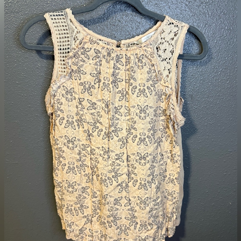 Lauren Conrad Sleeveless Lace Blouse with Floral Print size M (SKU 139)
